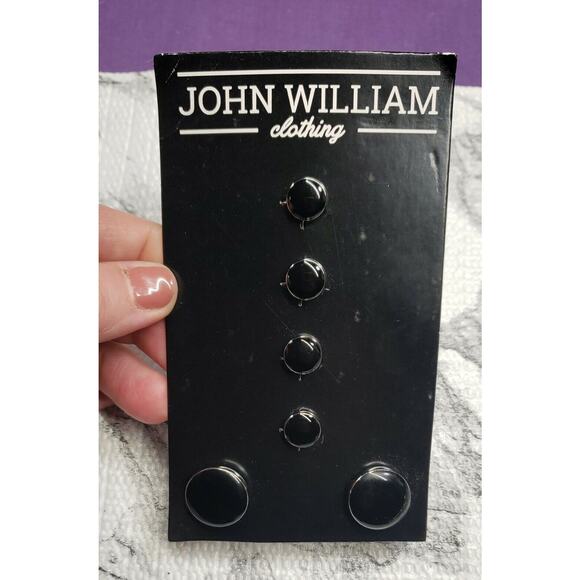 John William Clothing Cufflinks Set, Shiny Black Front, Silver Tone Back - Picture 2 of 9